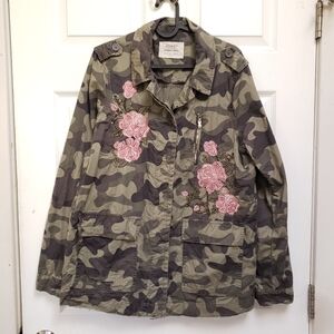 Ashley 26 International Green Camo Embroidered Floral Cotton Jacket